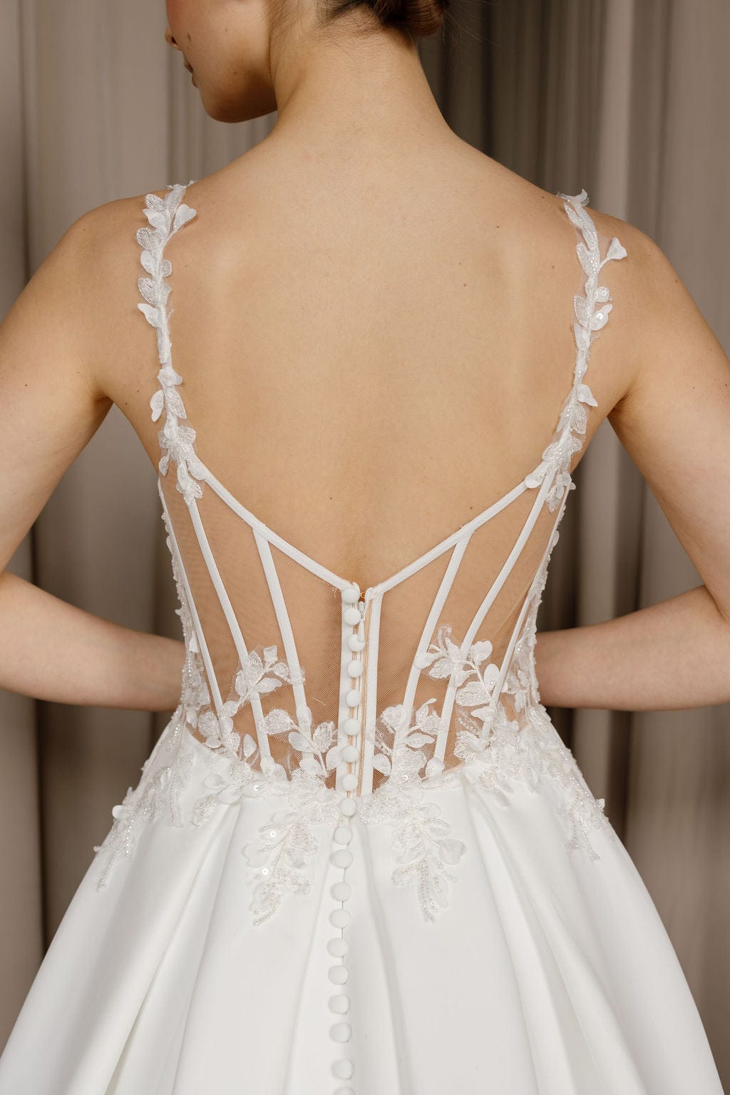ginny and georgia wedding dress designer Ginny is all about texture, elegance, and subtle drama. Corded lace, a noble high neck, and a fluid A-line silhouette create a look that feels refined, feminine, and effortlessly modern. #KatyCorso #Timelessness