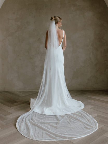 Chic Bridals Wedding Dresses Plain Veil with Crepe Edging Danika Lace Dress | Ball Gowns Toronto  Wedding Gowns