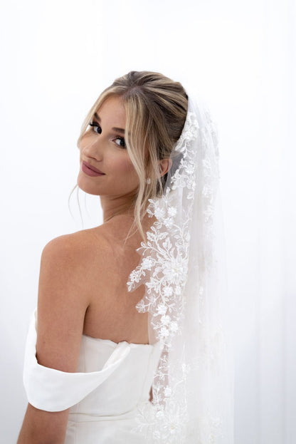Chic Bridals Bridal Veils Ivory / 3x3.5 "Royal" Dania Veil- Lace on top Wedding Gowns